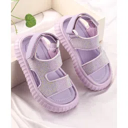 Babyoye Sandals with Velcro Closure & Rhinestone  Detailing - Purple-picture-17