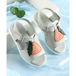 Babyoye Sandals with Velcro Closure & Strawberry Applique - Teal Blue-picture-30