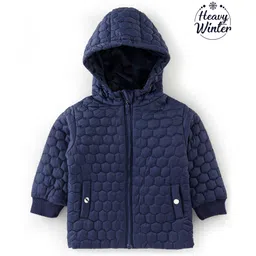 Babyoye Textured Full Sleeves  Hooded Jacket - Navy Blue image 1