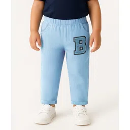 Babyoye Twill Woven Full Length Trouser with Alphabet Glitter Patch - Light Blue-picture-25