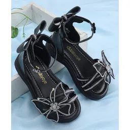 Babyoye Velcro Closure Sandals With Butterfly Bow & Floral Applique - Black-picture-15