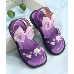 Babyoye Velcro Closure Sandals With Floral Applique - Purple-picture-21