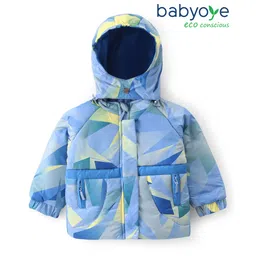 Babyoye Woven Full Raglan Sleeves Padded Hooded Jacket With Abstract Print - Light Blue-picture-17