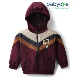 Babyoye Woven Full Sleeves Cut & Sew Hooded Jacket With Patch - Multi Colour-picture-14