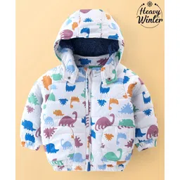 Babyoye Woven Full Sleeves Hooded Jacket With Dino Print - Yellow Blue & White-picture-10