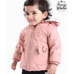 Babyoye Woven Full Sleeves Padded Hood Sherpa Lined Jacket With Solid Colour - Peach-picture-26