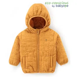 Babyoye Woven Full Sleeves Padded Hooded Jacket with Quilted Design & Solid Colour - Orange-picture-37