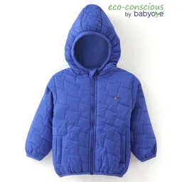 Babyoye Woven Full Sleeves Padded Hooded Solid Colour Jacket - Blue-picture-12