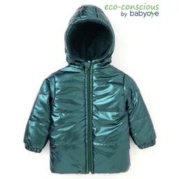 Babyoye Woven Full Sleeves PaddedHoodedJacket Solid Color - Dark Green-picture-22