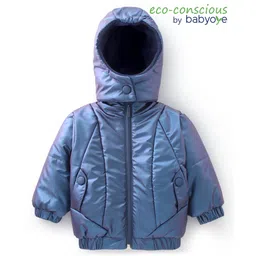 Babyoye Woven Full Sleeves Solid Colour Padded Hooded Jacket - Blue image 1