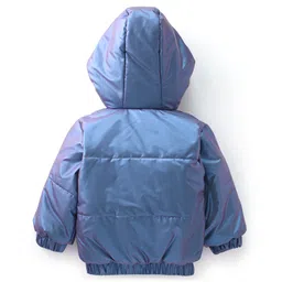 Babyoye Woven Full Sleeves Solid Colour Padded Hooded Jacket - Blue image 2