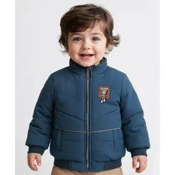Babyoye Woven Full Sleeves Solid Coloured Padded Jacket With Patch - Navy Blue-picture-22