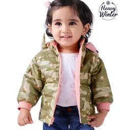 Babyoye Woven Quilted Full Sleeves Hooded Jacket Solid Print - Green & Blue-picture-18