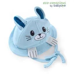 babyoye Babyoye100% Cotton Knit Oragnic Summer Cap with 3D Applique & Bunny Embroidery - Light Blue image 1