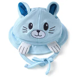 babyoye Babyoye100% Cotton Knit Oragnic Summer Cap with 3D Applique & Bunny Embroidery - Light Blue image 2