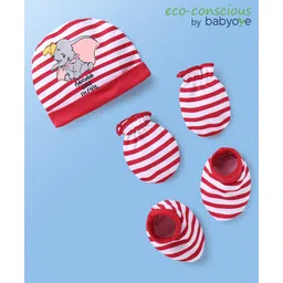 Babyoye Disney Interlock Knit Cap Mittens & Booties Set with Dumbo Graphic & Stripes White - Diameter 10 cm-image-36