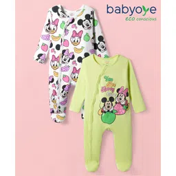 Babyoye Disney Interlock Knit Footed Sleepsuit With Minnie & Friends Graphics Pack Of 2 - Light Green & White-image-40