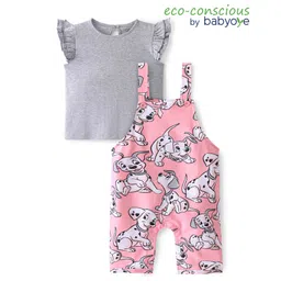 Babyoye Disney Interlock Knit Frill Sleeve Top & Dungaree Set with 101 Dalmatian Print- Multicolor-image-31