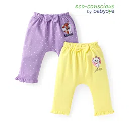 Babyoye Disney Interlock Knit Full Length Diaper Leggings with Bow Applique Bambi & Marie Graphic Pack of 2 - Lavender & Yellow-image-29