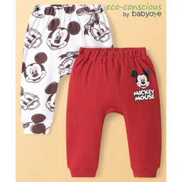Babyoye Disney Interlock Knit Full Length Diaper Leggings With Mickey & Friends Graphics Pack of 2 - White & Red-image-26