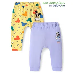 Babyoye Disney Interlock Knit Full Length Diaper Leggings With Mickey Mouse Graphics Pack of 2 - Yellow & Purple-image-27