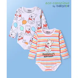 Babyoye Disney Interlock Knit Full Sleeves Onesies With Winnie The Pooh Graphics Pack of 2 - White & Red-image-13