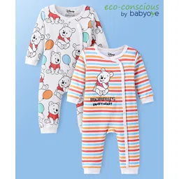 Babyoye Disney Interlock Knit Full Sleeves Rompers With Winnie The Pooh Graphics Pack of 2 - White-image-48