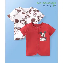 Babyoye Disney Interlock Knit Half Sleeves Mickey & Friends Printed Jhablas Pack of 2 - Red & White-image-6