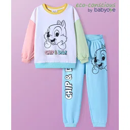Babyoye Disney Terry Knit Full Sleeves Cut & Sew Chip N Dale Printed Sweatshirt & Lounge Set - Light Blue-picture-24