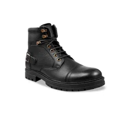 bacca bucci Men Black Solid Leather Mid-Top Flat Boots-picture-30