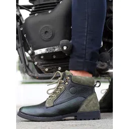 bacca bucci Men Textured Platform-Heeled Genuine Leather Hiking Boots-picture-25