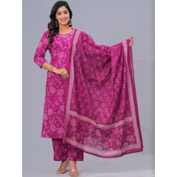 Bachuu Floral Printed Beads and Stones Pure Cotton Kurta With Trousers & Dupatta-picture-15