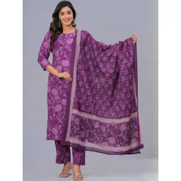 Bachuu Floral Printed Beads and Stones Pure Cotton Kurta With Trousers & Dupatta-picture-27