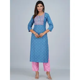 Bachuu Floral Yoke Design Mirror Work Kurta with Trousers-picture-25