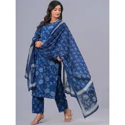 Bachuu Women Floral Printed Pure Cotton Kurta with Trouser & Dupatta image 5