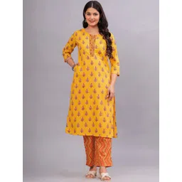 Bachuu Women Floral Printed Thread Work Pure Cotton Straight Kurta With Palazzos-picture-10