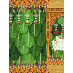 Backdropon Green Banana Leaf & Hanging Flower With Cows Rectangular Backdrop Festive Decor-picture-35