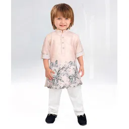 BAD BOYS Cotton Lurex Woven Full Sleeves Floral Printed Kurta Pyjama Set - Peach-picture-11