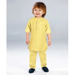 BAD BOYS Cotton Woven Full Sleeves Textured Kurta Pyjama Set - Yellow-picture-14