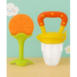 Badal Kidz Bpa Free 100 % Silicone Fruit Shape Teether And Fruit Feeder - Orange& Yellow (Pack Of 2)-picture-30