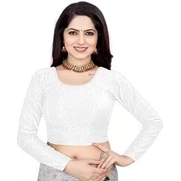 badger wins Cotton Lycra Dobby Full Sleeves Saree Blouse Readymade Crop Top Choli for Girls & Womens-picture-46