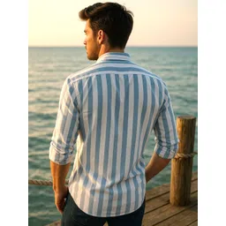 BADLAND Men Premium Regular Fit Vertical Striped Spread Collar Cotton Casual Shirt image 4