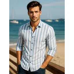 BADLAND Men Premium Regular Fit Vertical Striped Spread Collar Cotton Casual Shirt image 1