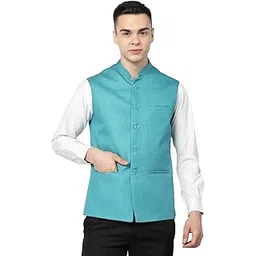 badoliya & sons Men's Designer Jute Nehru Jacket/Waist Coat (Sky-Blue, 42)-picture-21
