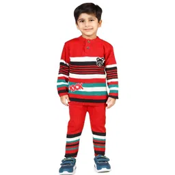 BADOS Boys Red Striped Long Sleeves Woolen Sweatshirt & Pyjamas-picture-50