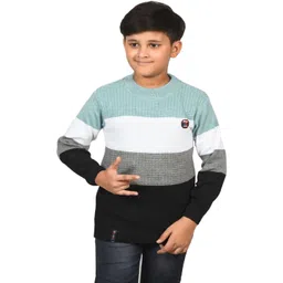 BADOS Kids Sea Green & White Colourblocked Pullover Sweater-picture-24