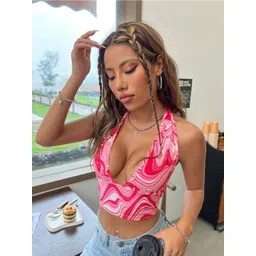 BAESD Abstract Printed Halter Neck Crop Top-picture-10