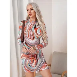 BAESD Abstract Printed High Neck Bodycon Mini Dress-picture-17