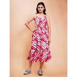 BAESD Abstract Printed Shoulder Straps Fit & Flare Midi Dress-picture-23