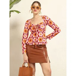 BAESD Abstract Printed Tie-Up Neck Top-picture-35